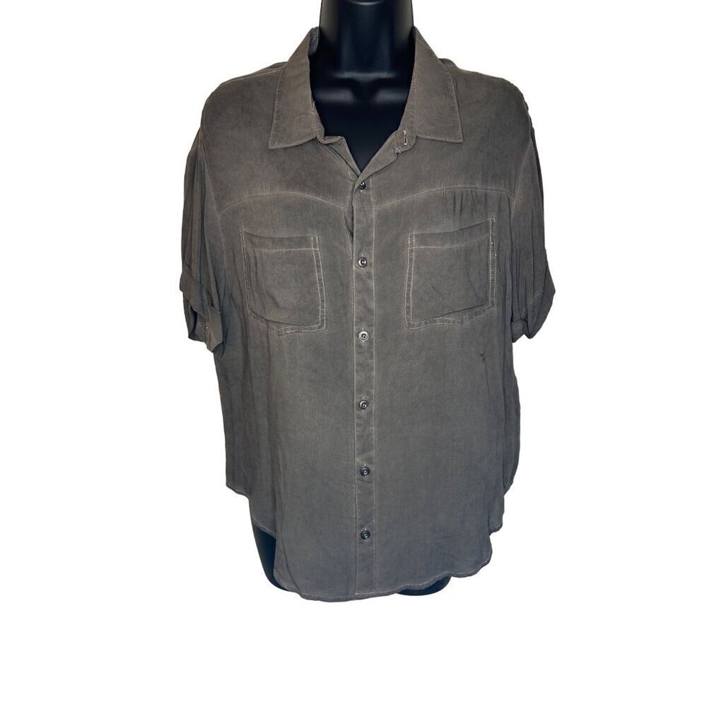 Harley Davidson Grey Gauzy Sheer Lightweight Button Up Blouse Size Medium
